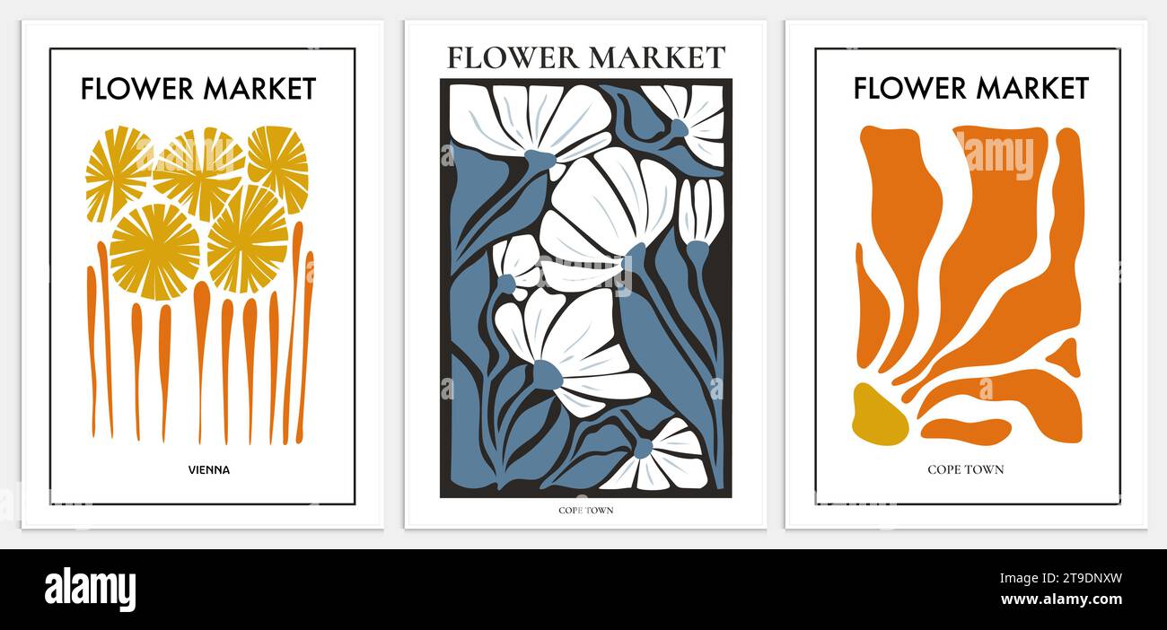Contient ensemble d'art abstrait dans le style du marché aux fleurs, collection d'art moderne pour la décoration. Vector İllustration Poster. Collection pour l'art à la mode Illustration de Vecteur