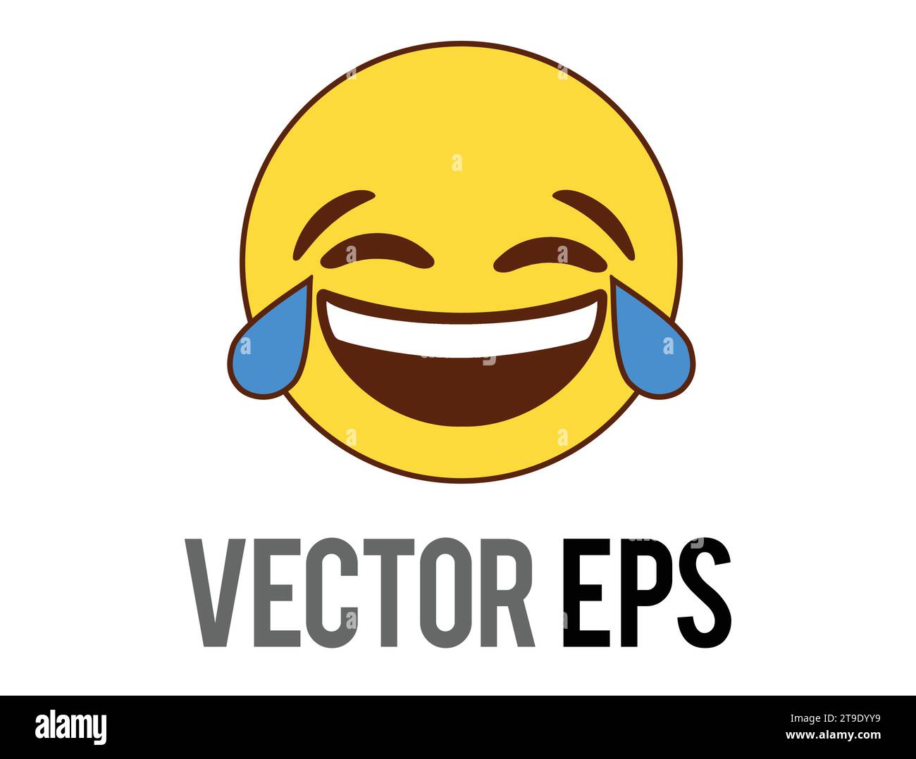 Isolé jaune riant, souriant visage icône plate avec des larmes bleues pleurant Illustration de Vecteur