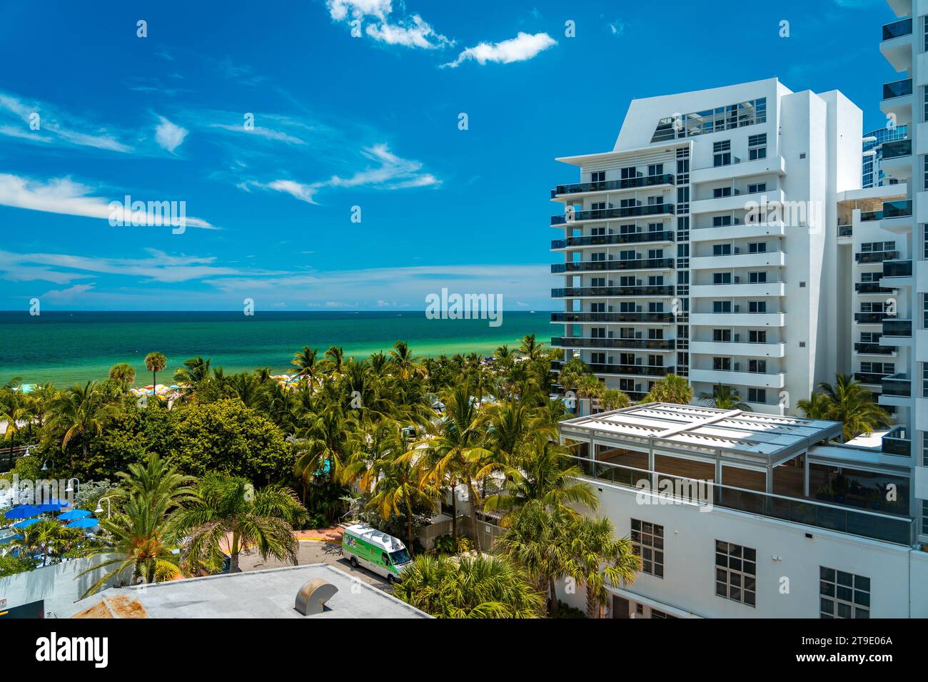 Miami Beach, Floride, États-Unis - vue sur l'océan depuis un hôtel Banque D'Images