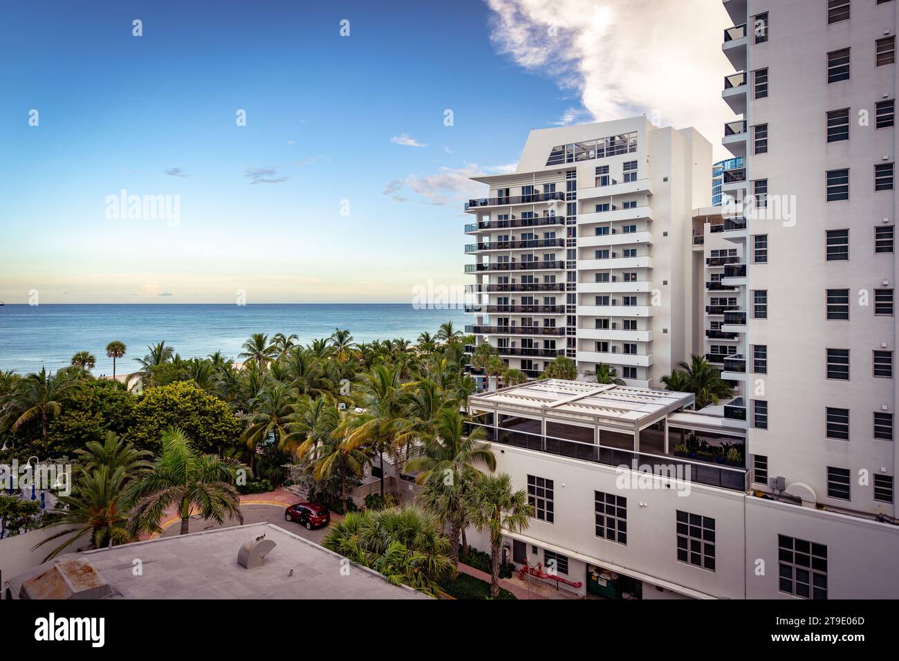 Miami Beach, Floride, États-Unis - vue sur l'océan depuis un hôtel Banque D'Images