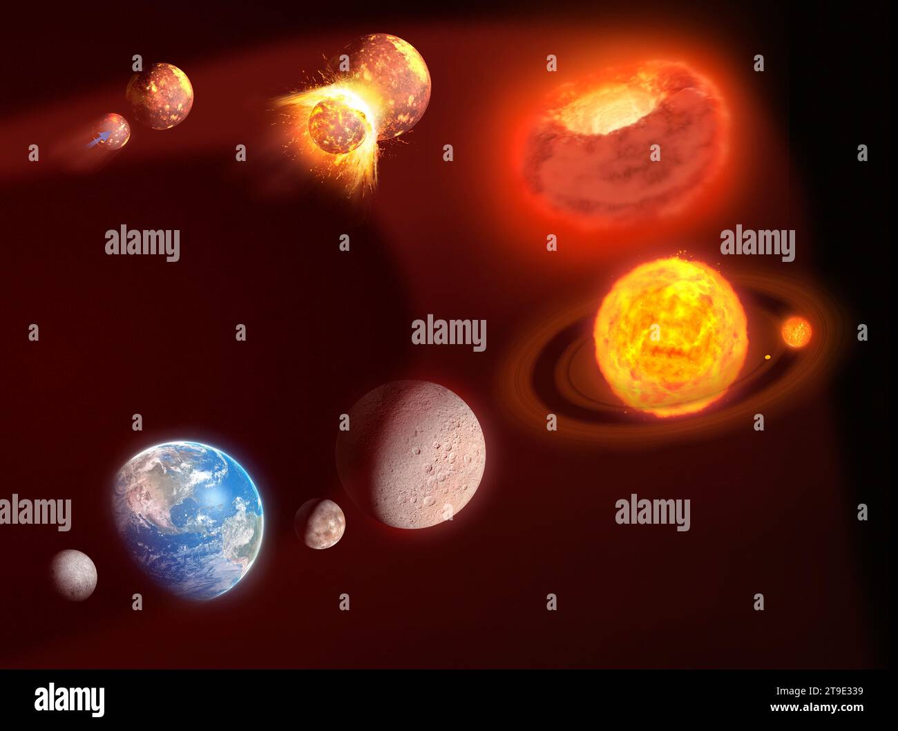 Illustration montrant la formation de la Lune Banque D'Images
