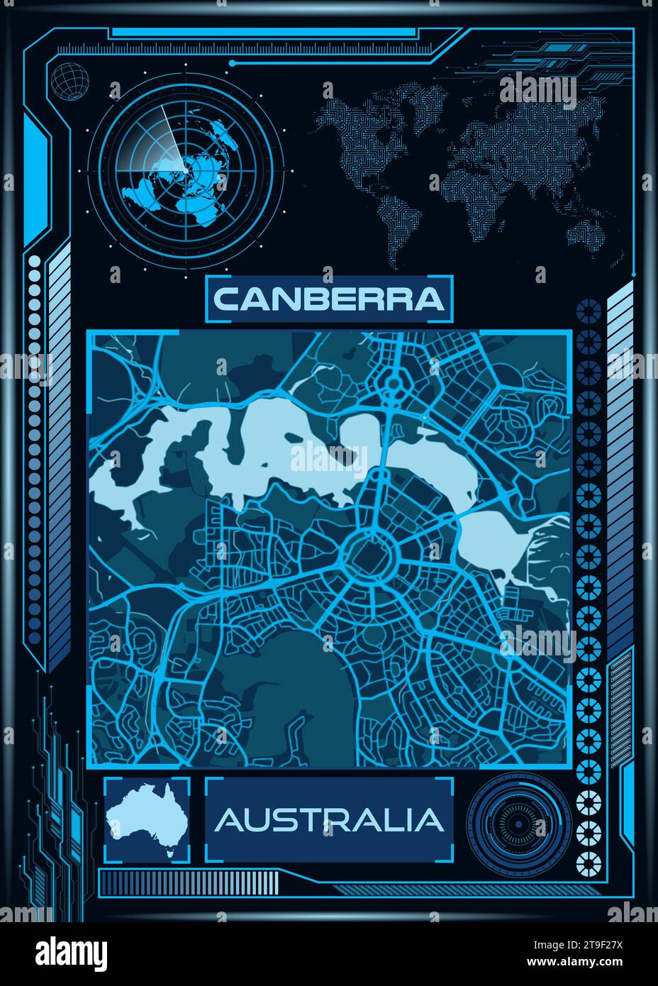 Une illustration d'une carte aérienne de Canberra, Australie Banque D'Images