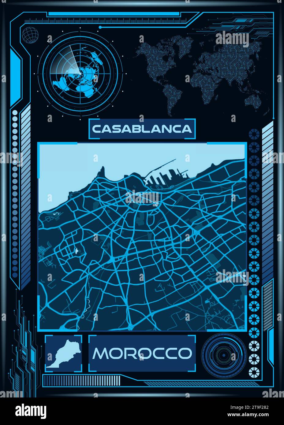Une illustration d'une carte aérienne de Casablanca, Maroc Banque D'Images