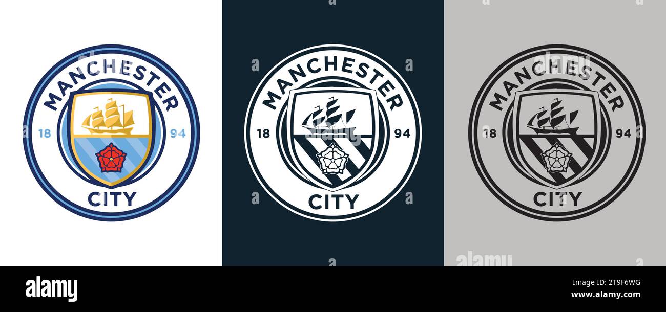 Manchester City FC couleur Noir et blanc 3 style logo Club de football professionnel anglais, Illustration vectorielle image abstraite Illustration de Vecteur