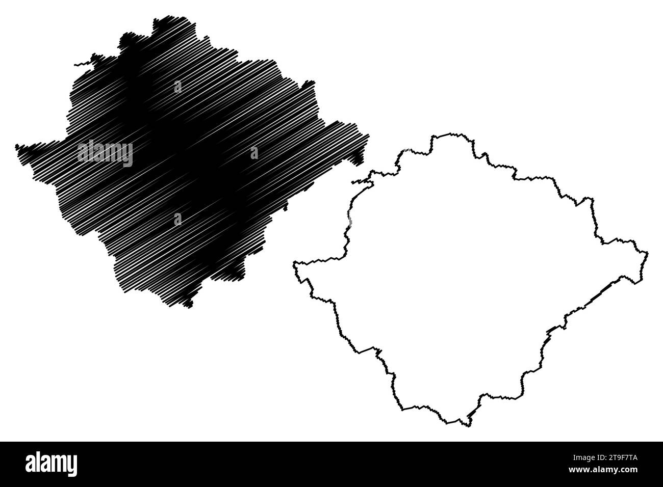 Bruck-Murzzuschlag district (République d'Autriche ou Österreich, Styrie, Steiermark ou état de Štajerska) illustration vectorielle de carte, croquis de griffonnage Bezirk Illustration de Vecteur