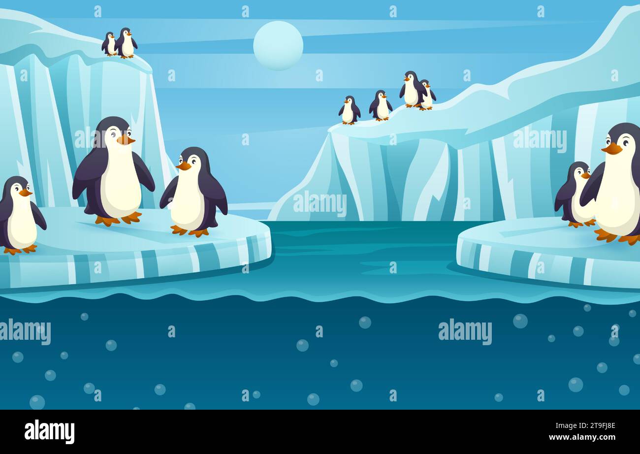 Groupe de pingouins dans la scène antarctique . Vecteur . Illustration de Vecteur