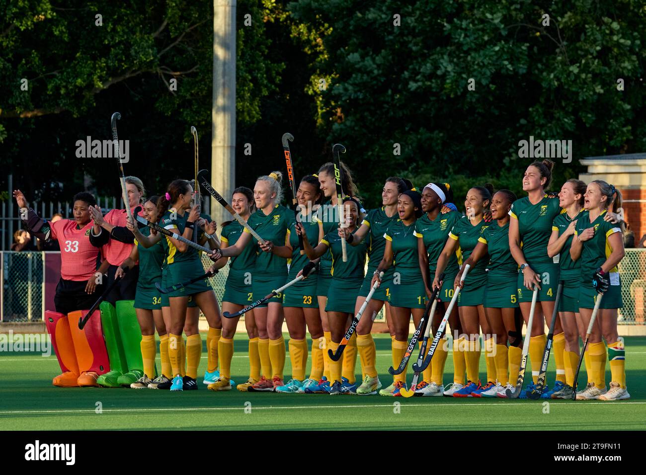 Allemagne Ladies Hockey affrontez l'Afrique du Sud Ladies Hockey dans une série de tests de deux matchs alors qu'ils se préparent pour les Jeux olympiques de 2024 à Paris Credit : Mo Bassa/Alamy Live News Banque D'Images