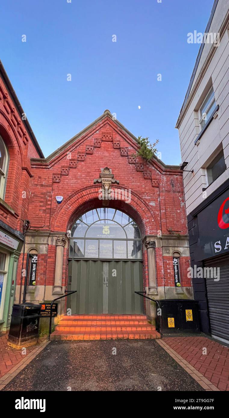 Entrée au marché général dans la ville de Wrexham, au nord du pays de Galles Banque D'Images