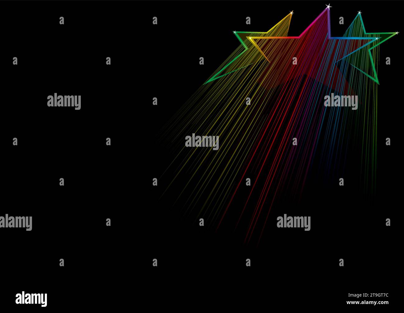 Fond coloré avec trois étoiles brillantes sur le noir Illustration de Vecteur