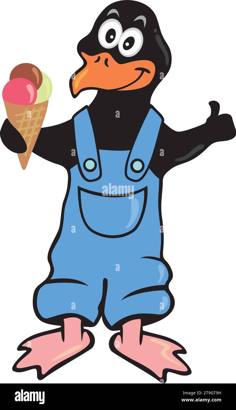 Illustration de pingouin de bande dessinée avec de la crème glacée Illustration de Vecteur