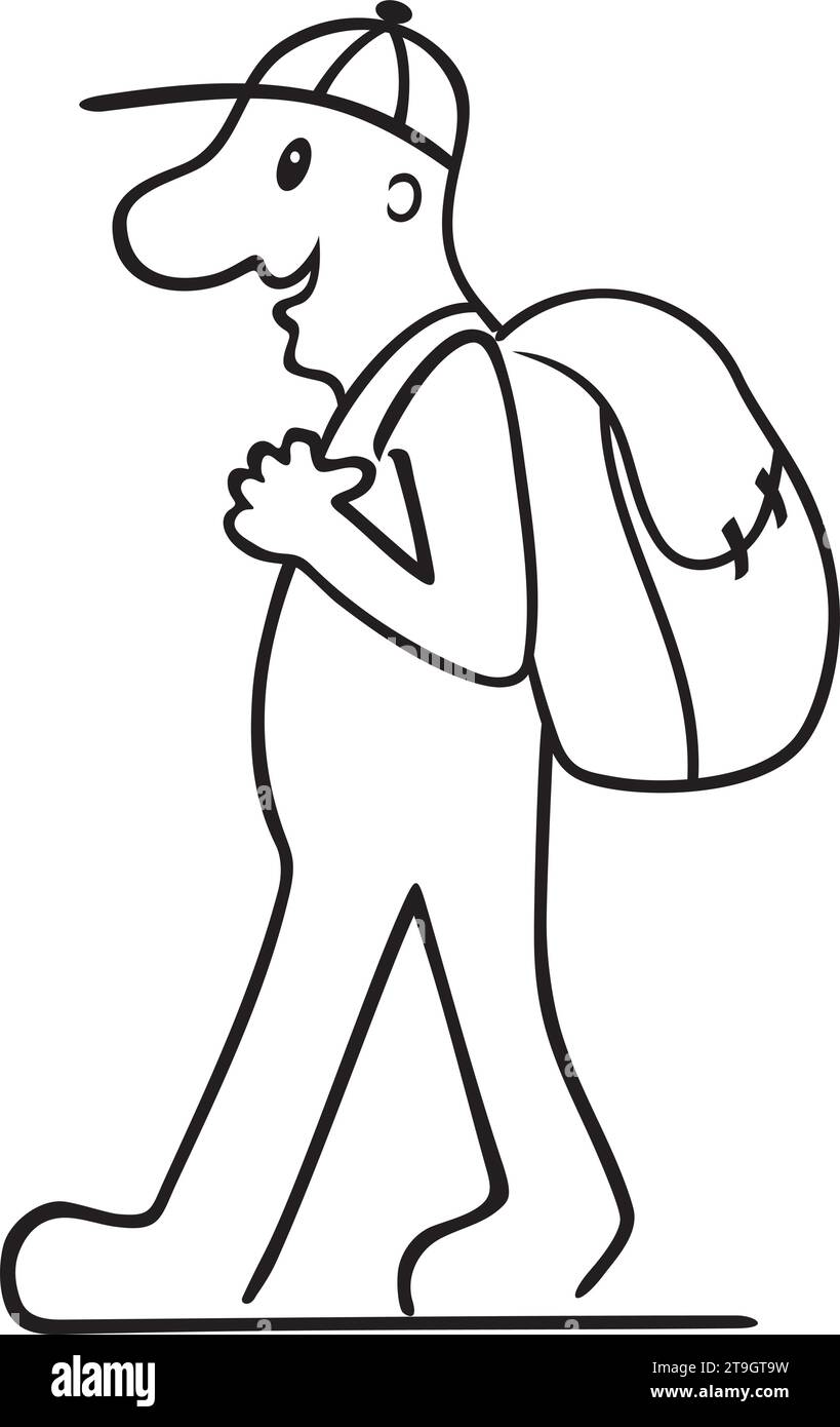 Illustration de touriste avec sac à dos isolé sur blanc Illustration de Vecteur