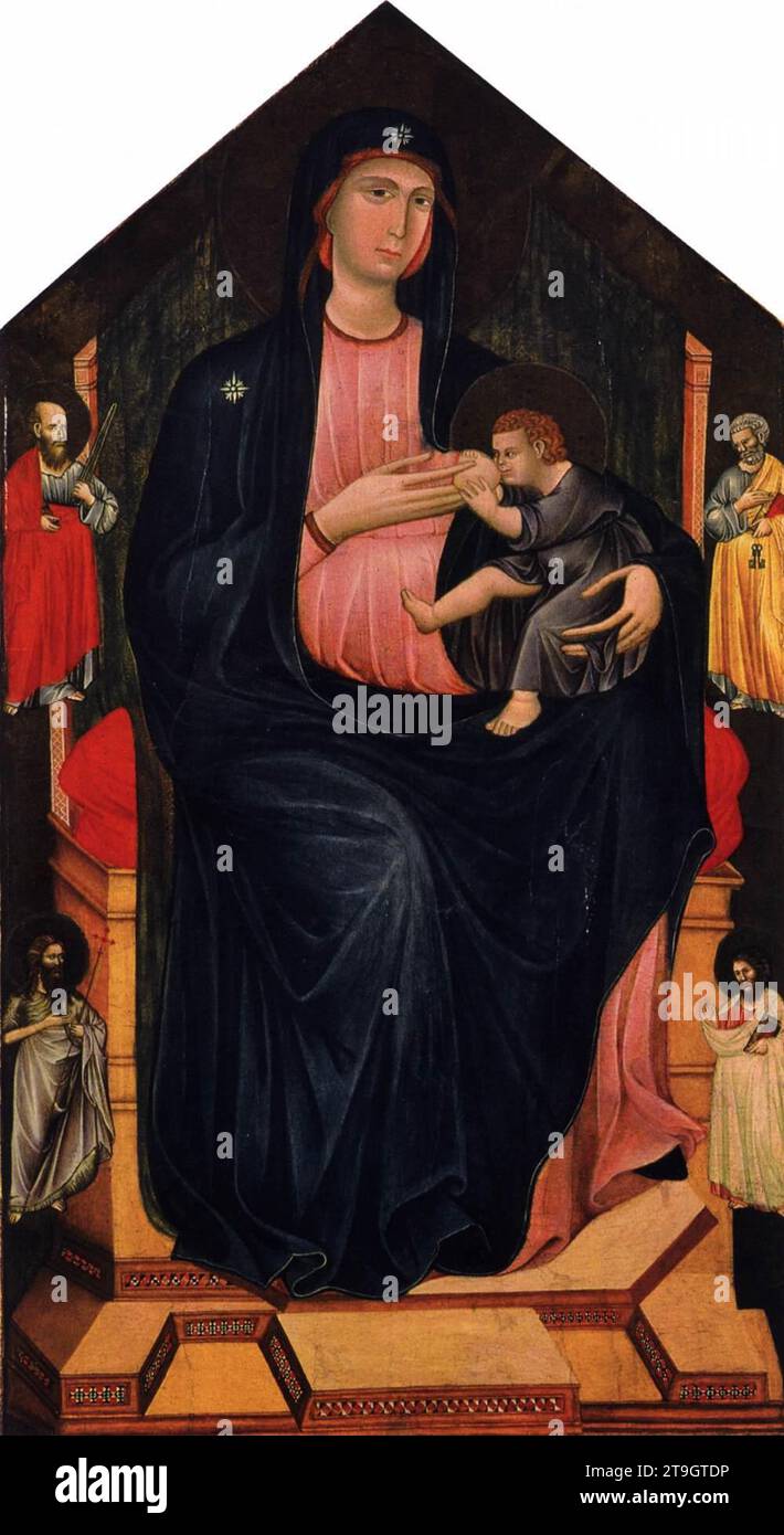 Vierge et enfant Enthroned et quatre Saints des années 1290 par Grifo Di Tancredi Banque D'Images