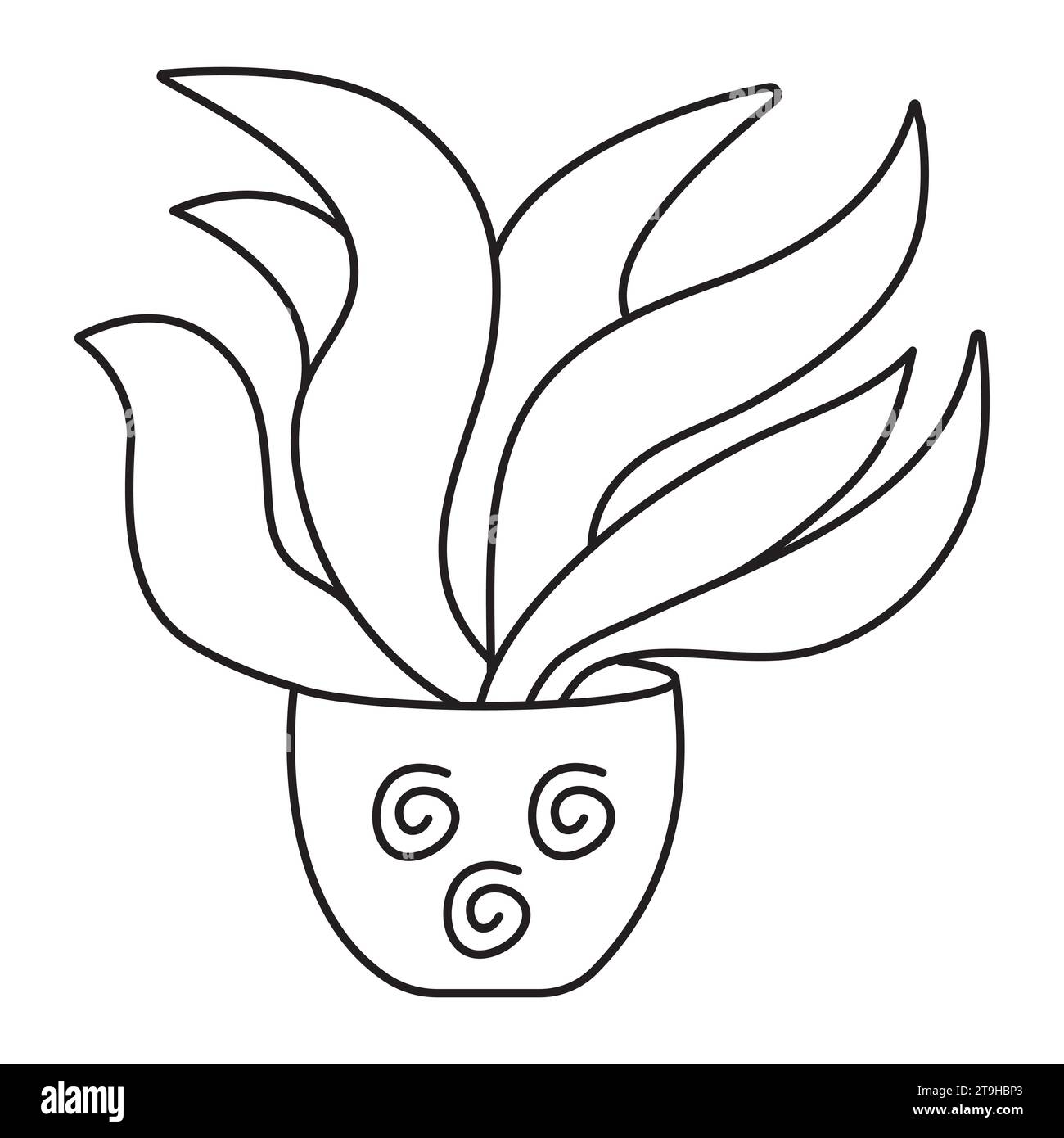 Plante de maison de ligne noire dans un pot, mignon doodle monochrome Illustration de Vecteur