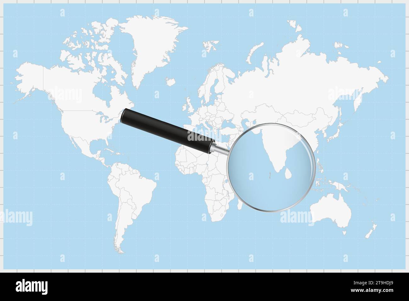 Loupe montrant une carte des Maldives sur une carte du monde. Le