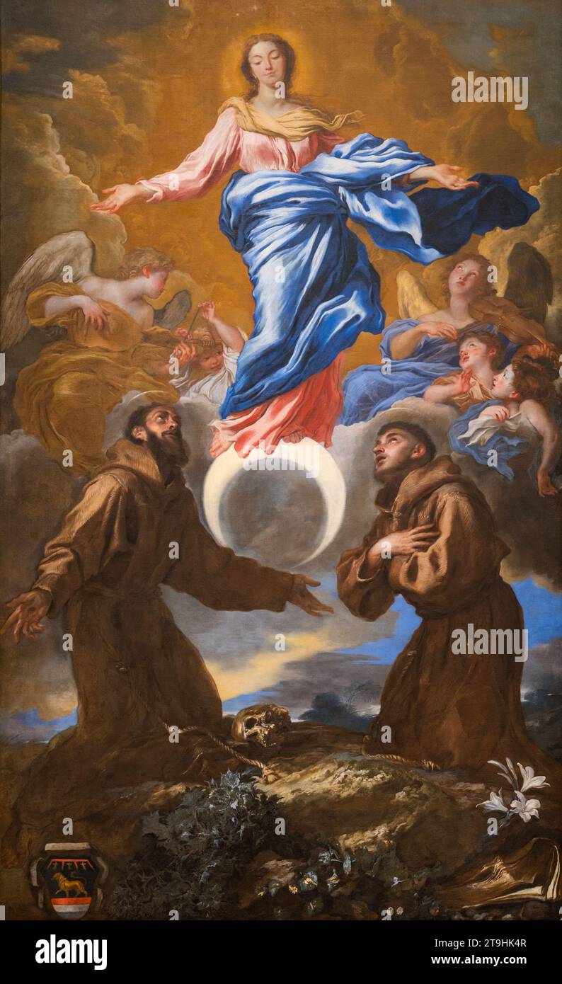 Giovanni Benedetto Castiglioni (il Grechetto), Italien (Gênes), 1609-1664, l'Immaculée conception avec les saints François d'Assise et Antoine de Padu Banque D'Images