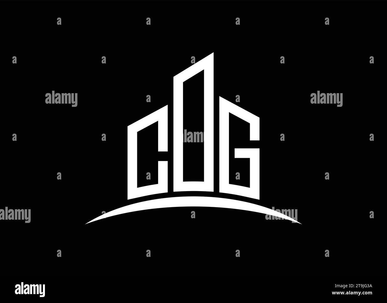 Modèle de conception de logo de monogramme de vecteur de construction de lettre COG. Logo de la forme du bâtiment COG. Illustration de Vecteur