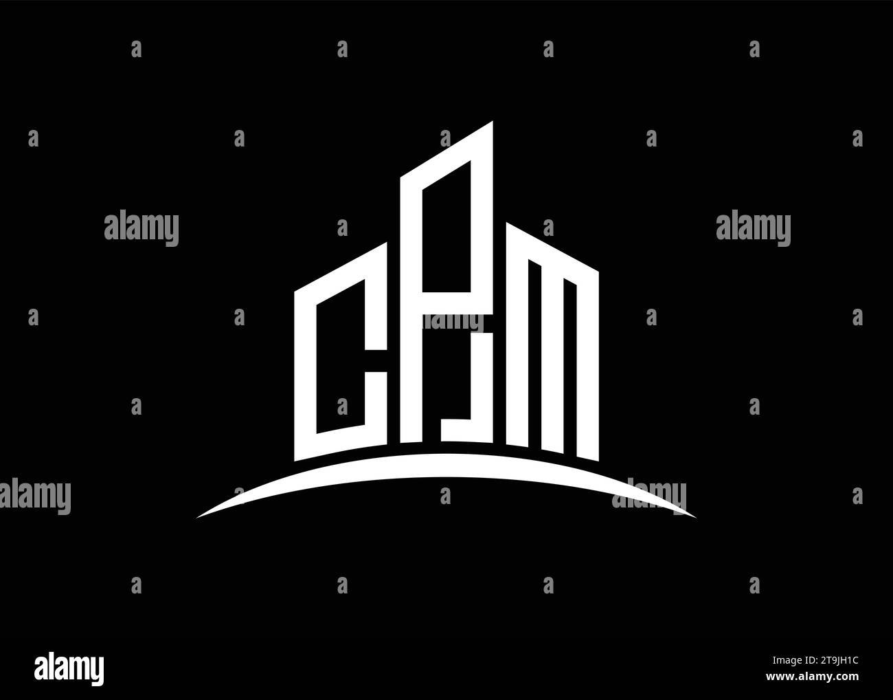 Modèle de conception de logo de monogramme de vecteur de bâtiment de lettre CPM. Logo CPM de forme de bâtiment. Illustration de Vecteur