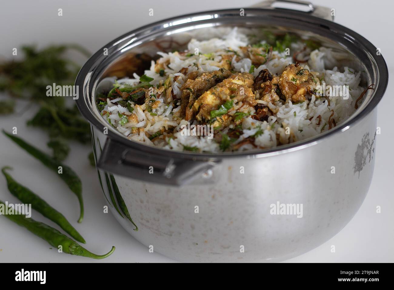 Délicieusement parfumé Paneer Biryani, un plat de riz indien vibrant à base de riz basmati, recouvert d'épices aromatiques, de cubes paneer, d'herbes et de carameli Banque D'Images