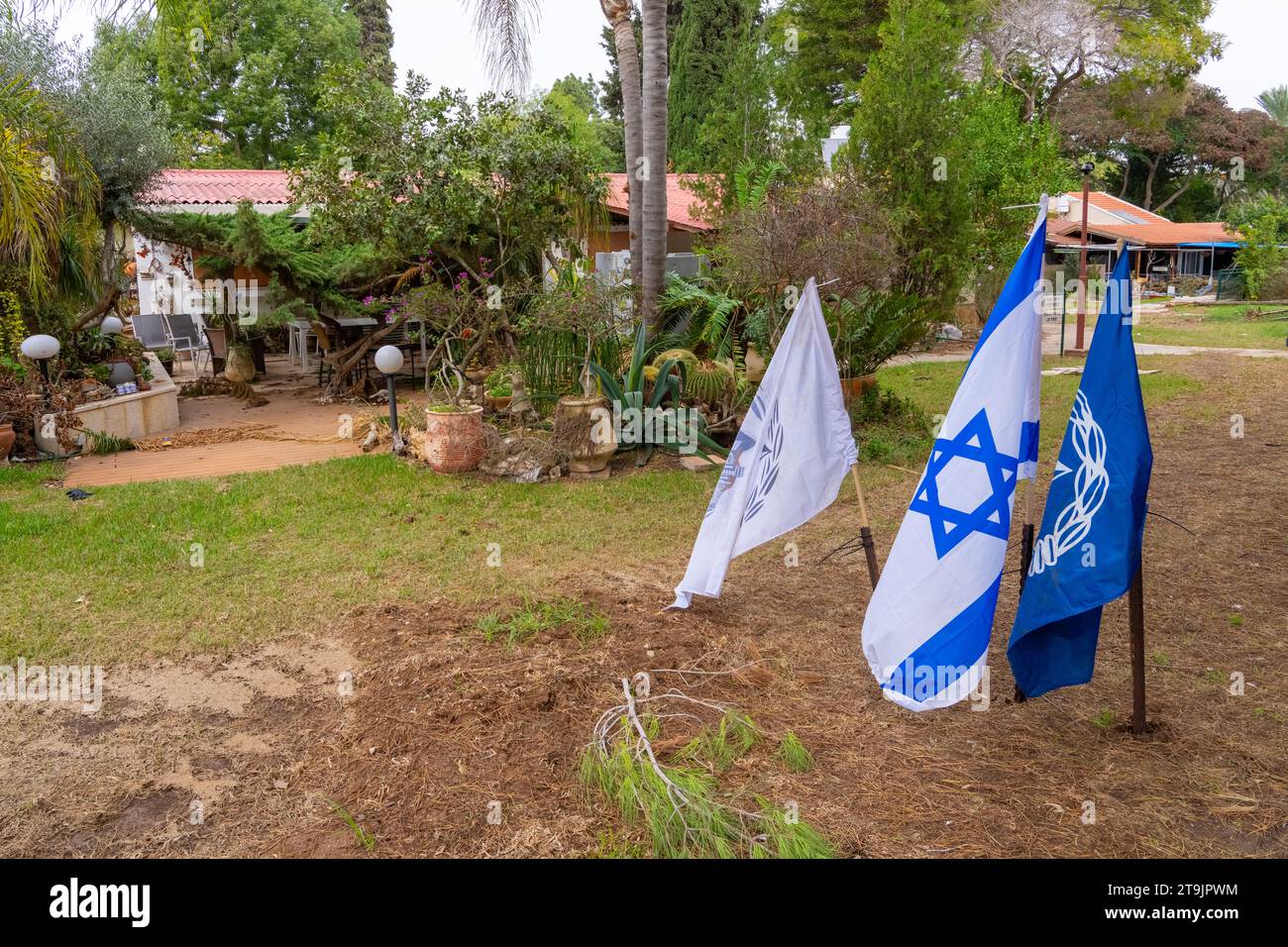 L’attaque de Nahal Oz a été menée par des militants du Hamas dans la matinée du 7 octobre 2023, à Simchat Torah, dans le Kibboutz Nahal Oz près du Nord de la bande de Gaza, Banque D'Images