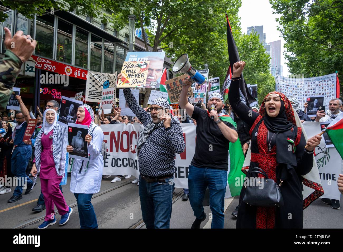 Un rassemblement pro-palestinien à Melbourne, Victoria, Australie Banque D'Images