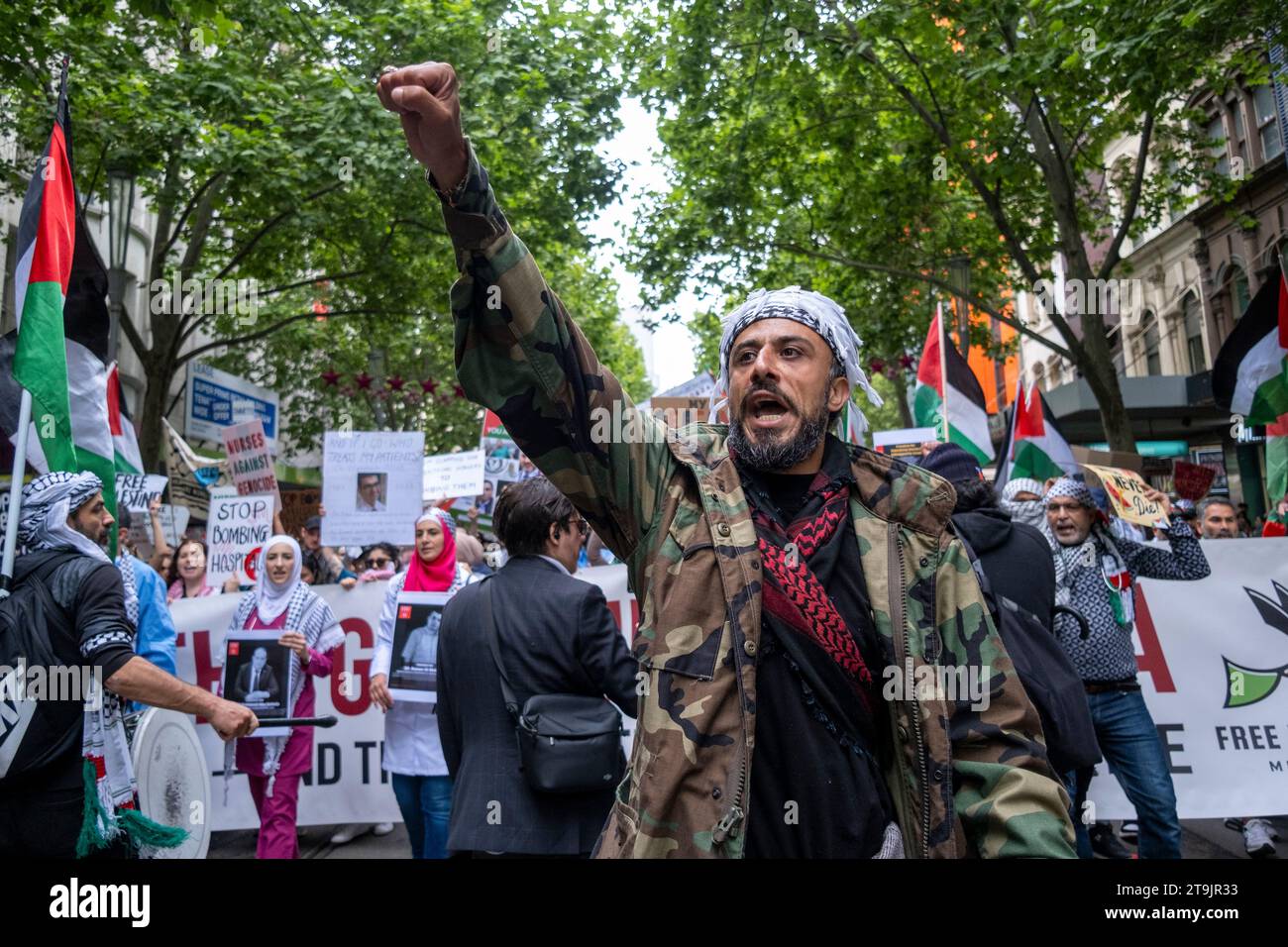 Un rassemblement pro-palestinien à Melbourne, Victoria, Australie Banque D'Images