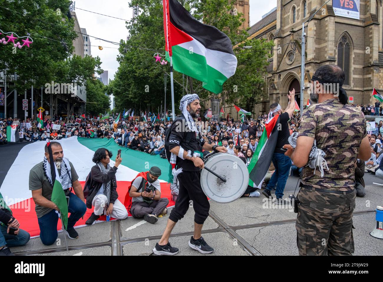 Un rassemblement pro-palestinien à Melbourne, Victoria, Australie Banque D'Images