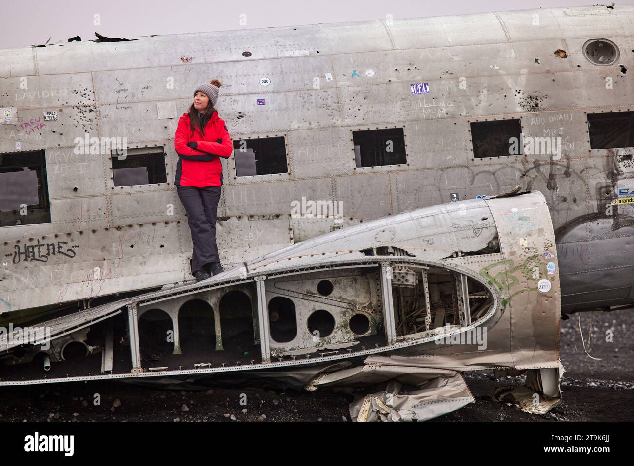 Islande Solheimasandur plane Wreck s'est écrasé DC-3 plane sur la plage Banque D'Images