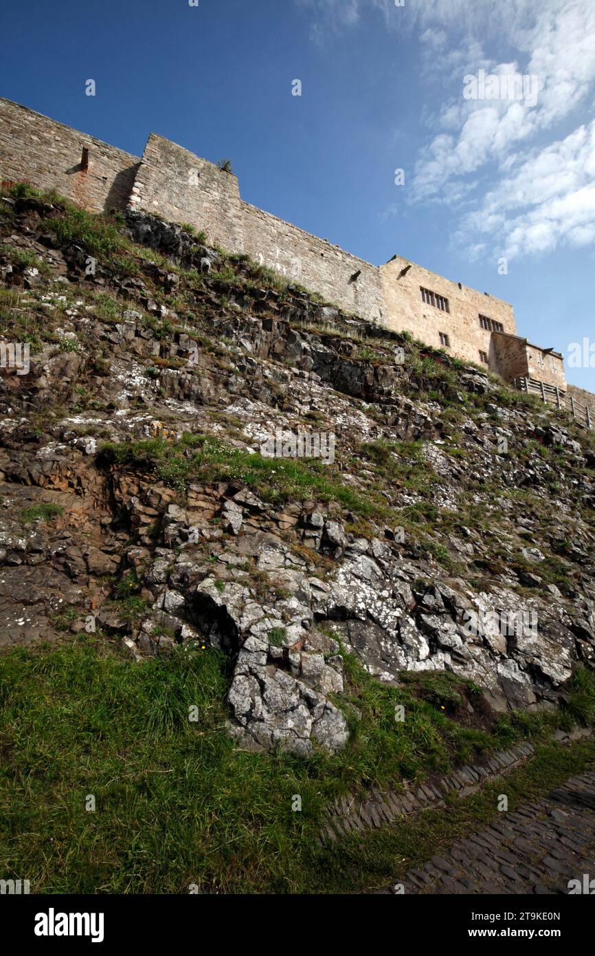 Les remparts du château de Lindisfarne, île Sainte de Lindisfarne, Northumberland, Royaume-Uni Banque D'Images