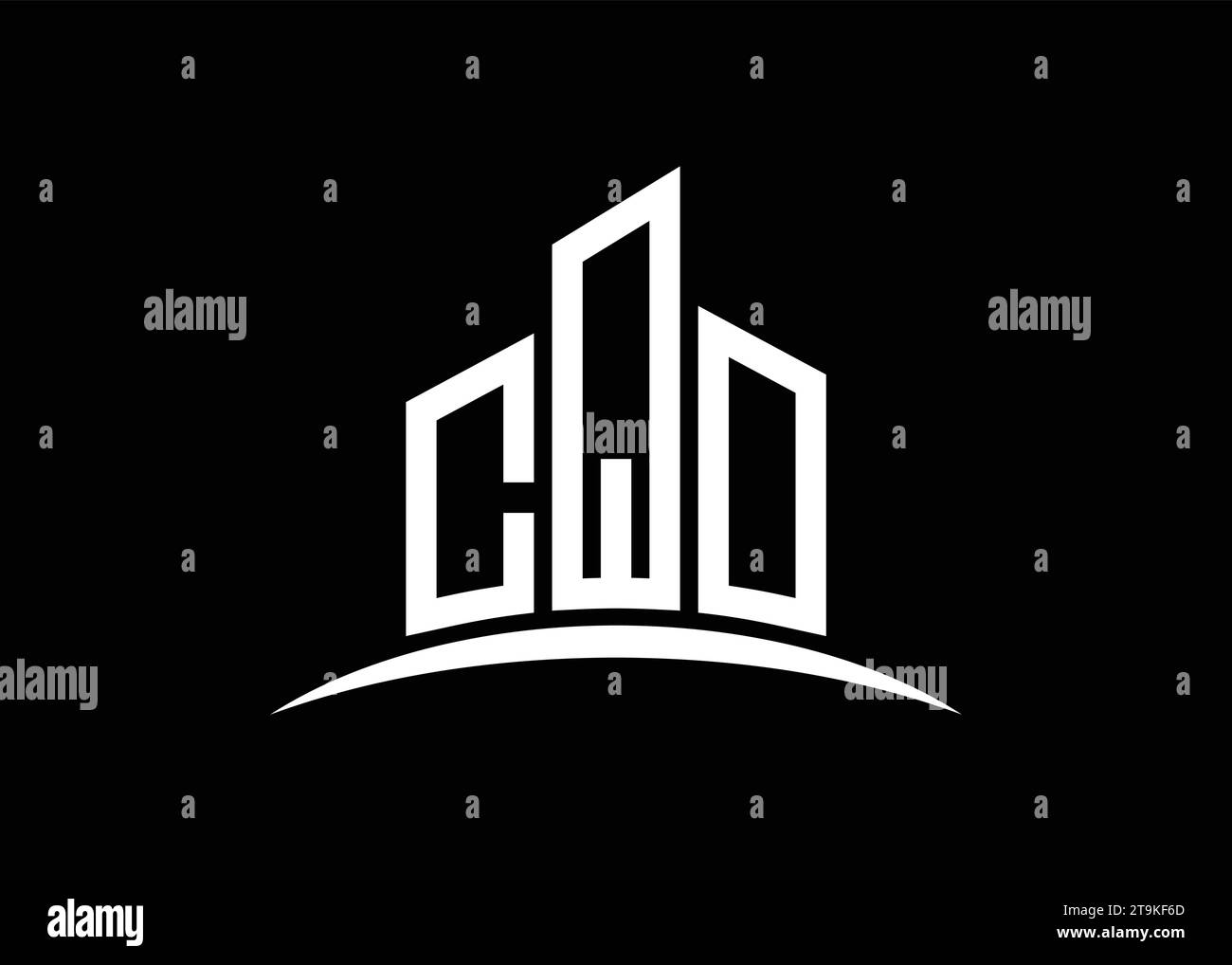 Modèle de conception de logo de monogramme de vecteur de construction de lettre CQO. Logo CQO de la forme du bâtiment. Illustration de Vecteur