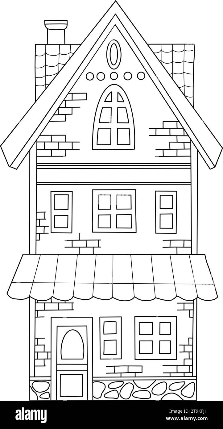 Belle maison haute en pierre grimpante. Architecture urbaine. Illustration vectorielle. dessin de contour dessiné à la main, coloriage Illustration de Vecteur