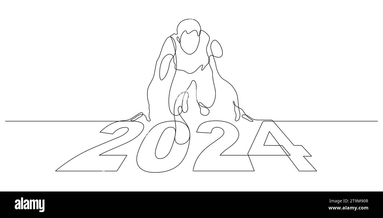 nouvel an 2024 démarrage et début, objectifs et plans pour la nouvelle année dans l'illustration vectorielle de dessin de ligne continue Illustration de Vecteur
