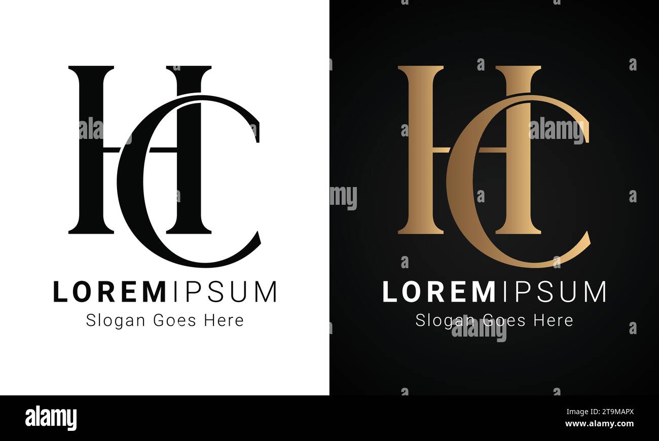Design de logo de lettre de texte de monogramme initial de luxe CH ou HC Illustration de Vecteur