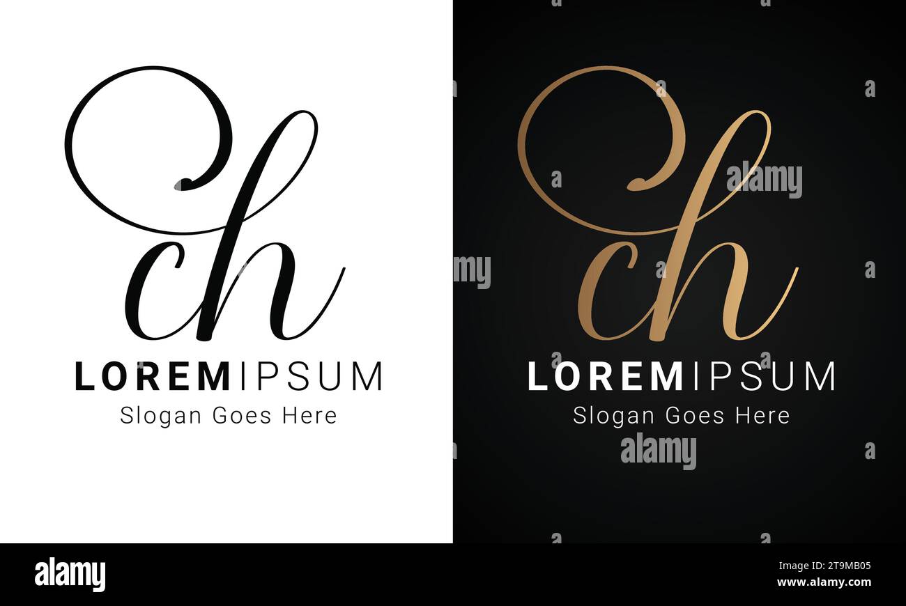 Design de logo de lettre de texte de monogramme initial de luxe CH ou HC Illustration de Vecteur