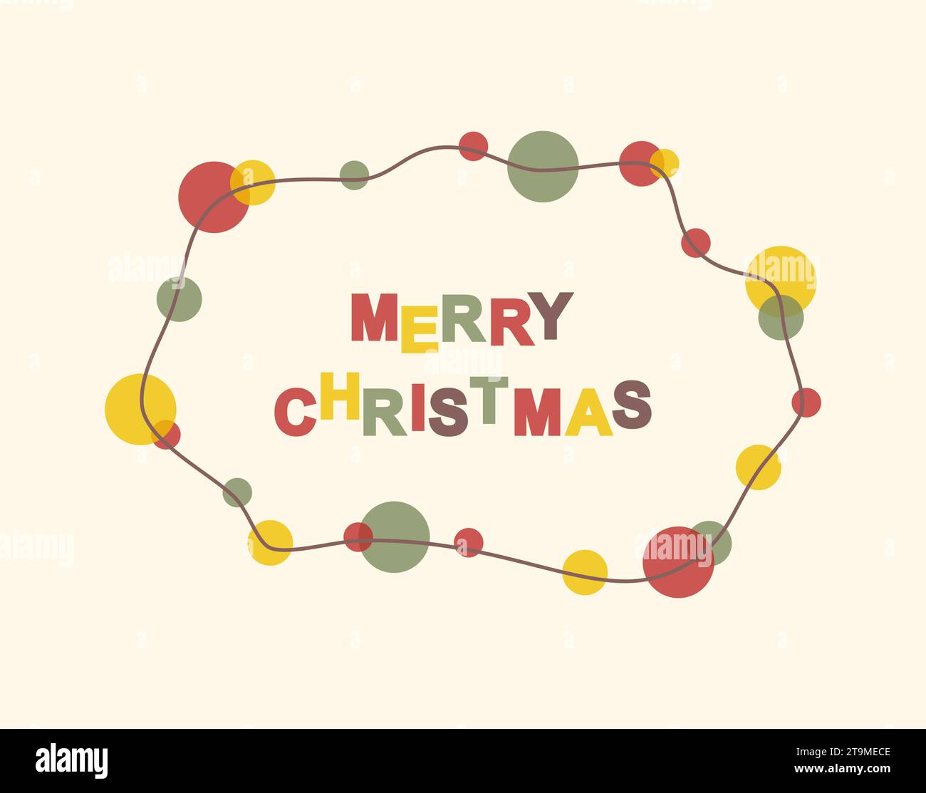 Joyeux Noël texte multicolore avec cadre de guirlande sur fond beige. Illustration vectorielle plate Illustration de Vecteur