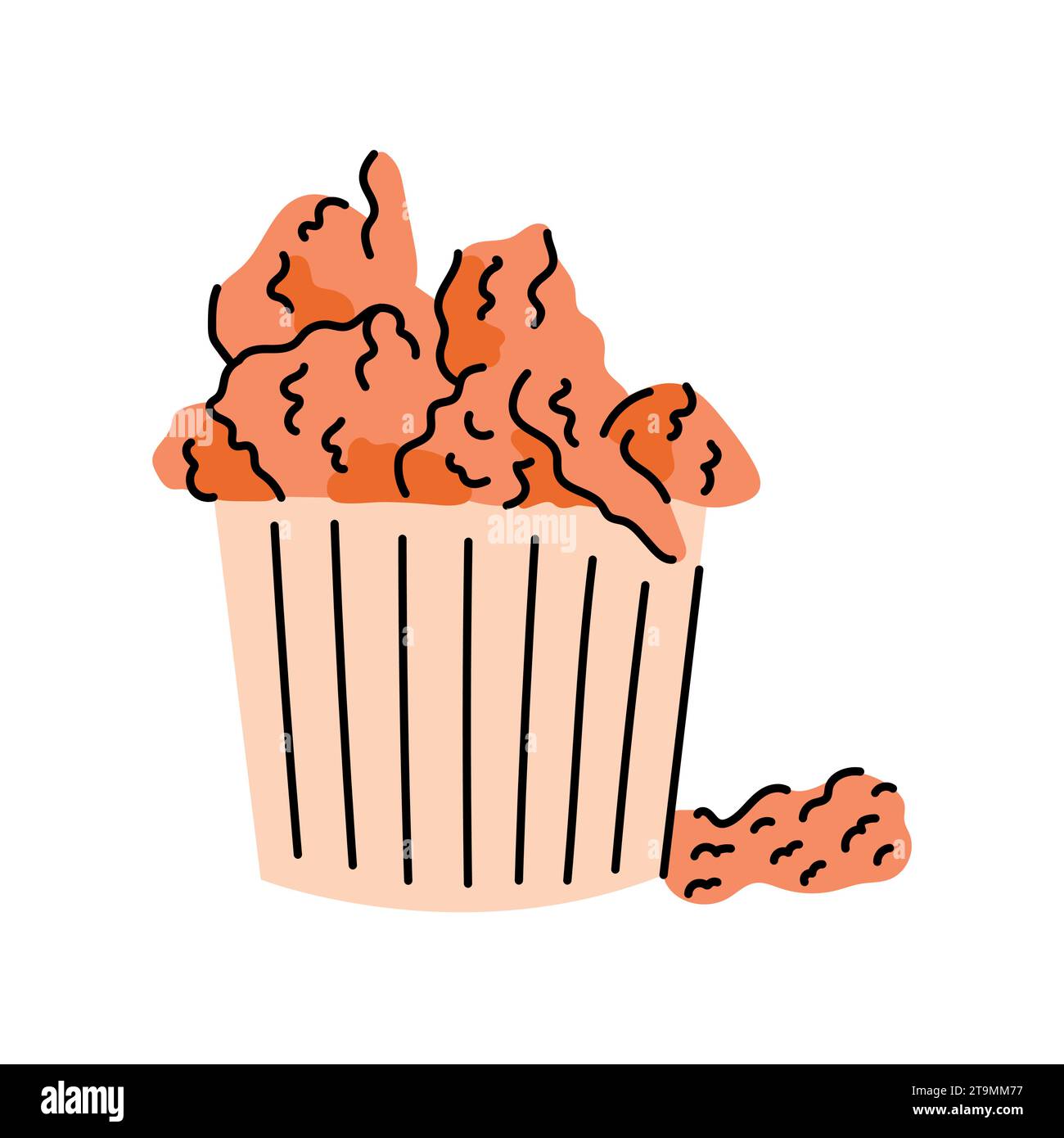 Elément coloré de poulet frit. Nourriture de rue de dessin animé. Illustration vectorielle isolée. Illustration de Vecteur