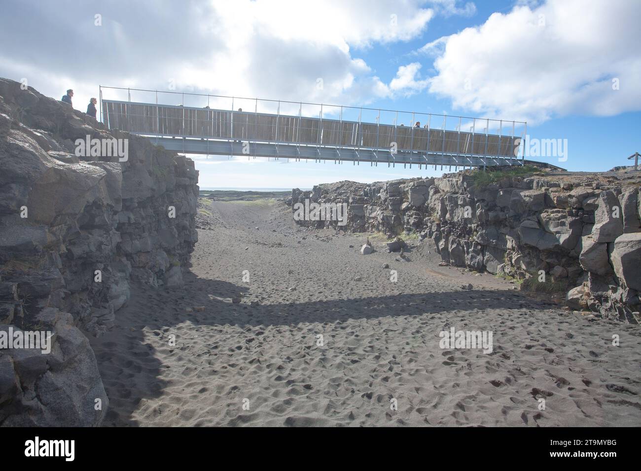 Pont entre continents Vue de dessous, péninsule du Sud,Hafnir, Islande. Banque D'Images