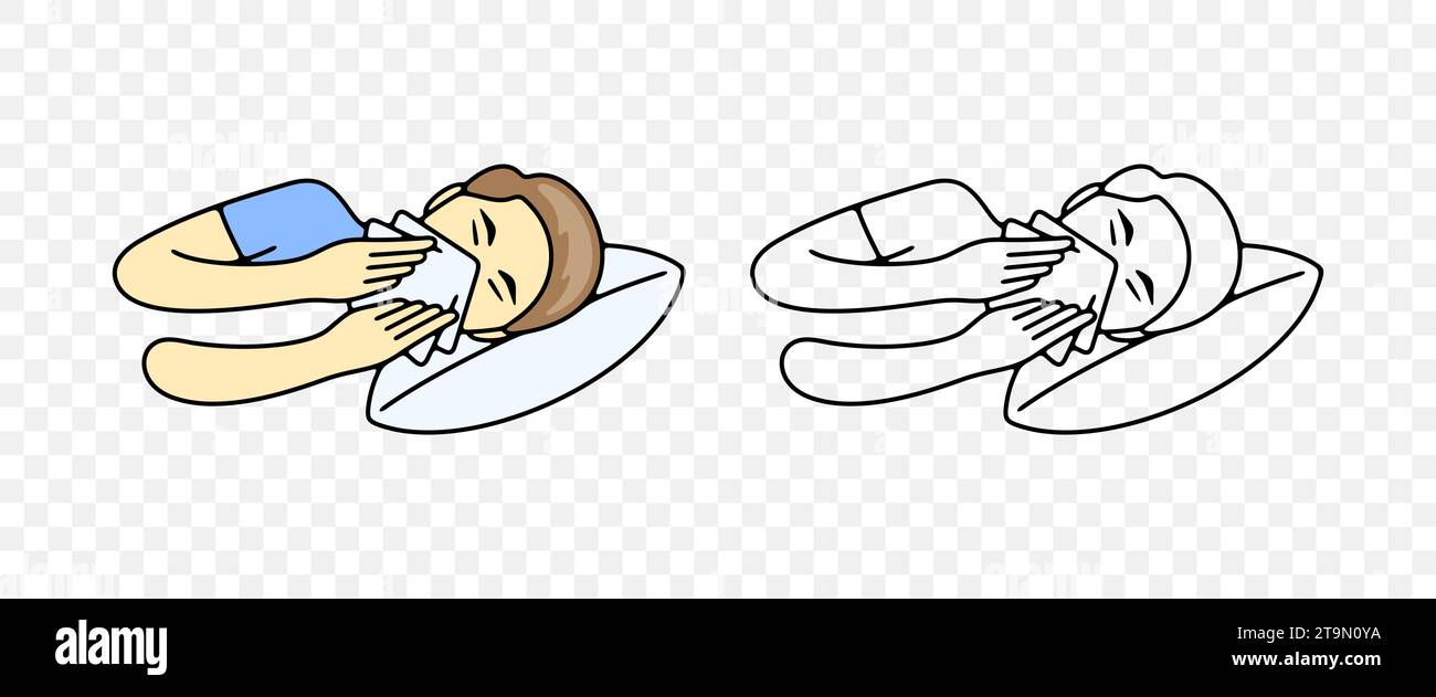 Homme malade soufflant son nez ou éternuant dans le mouchoir, design graphique. Maladie, maladie, maladie, virus et traitement, conception vectorielle Illustration de Vecteur