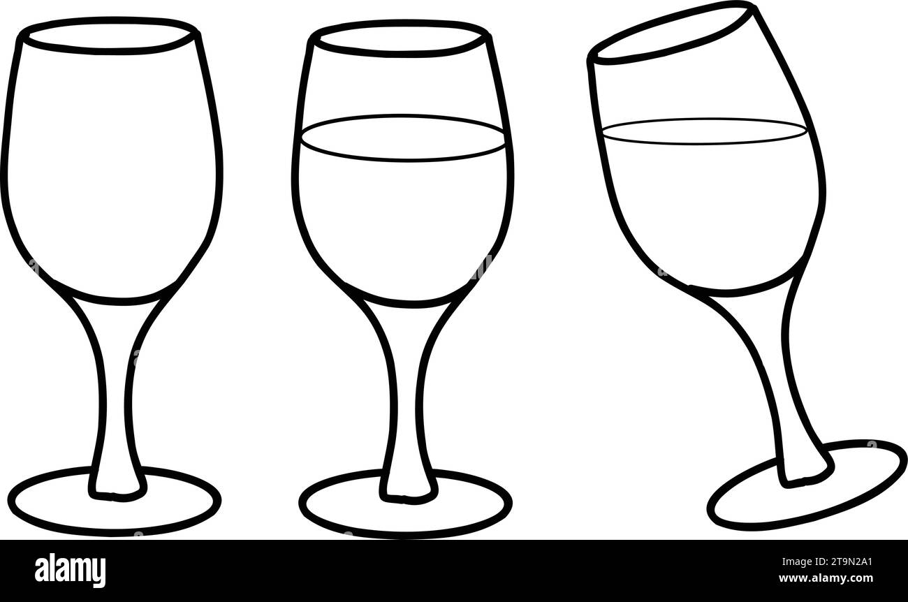 Verres à vin vides et pleins. Dessin vectoriel isolé. Illustration