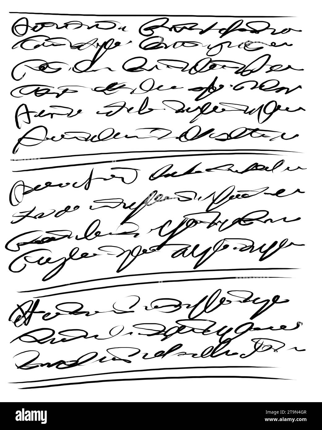 Texte manuscrit abstrait, notes, griffons, Banque D'Images