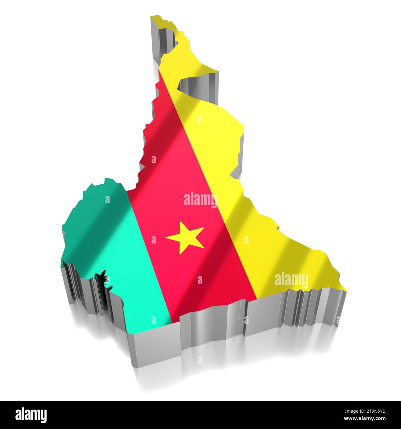 Cameroun - frontières du pays et drapeau - illustration 3D. Banque D'Images