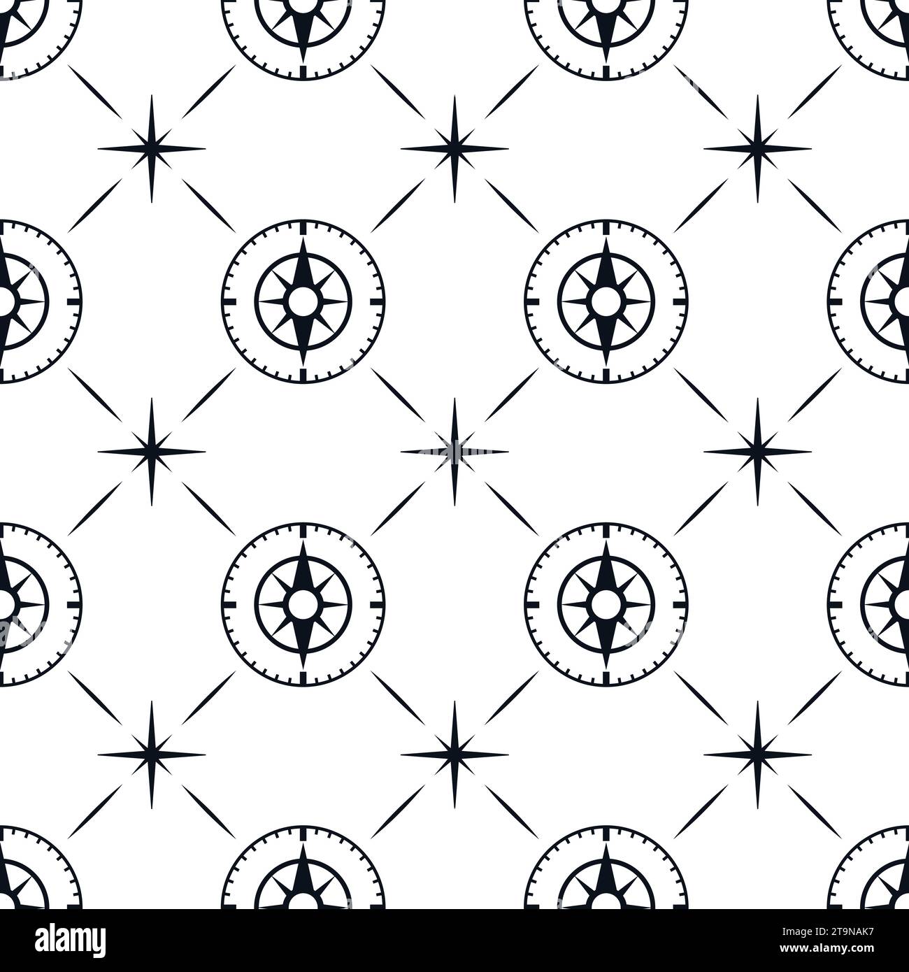 Modèle de boussole sans soudure. Texture marine monochrome, texture de tissu d'humeur nautique décorative avec rose du vent. Vecteur décent classique de mer ou d'océan Illustration de Vecteur