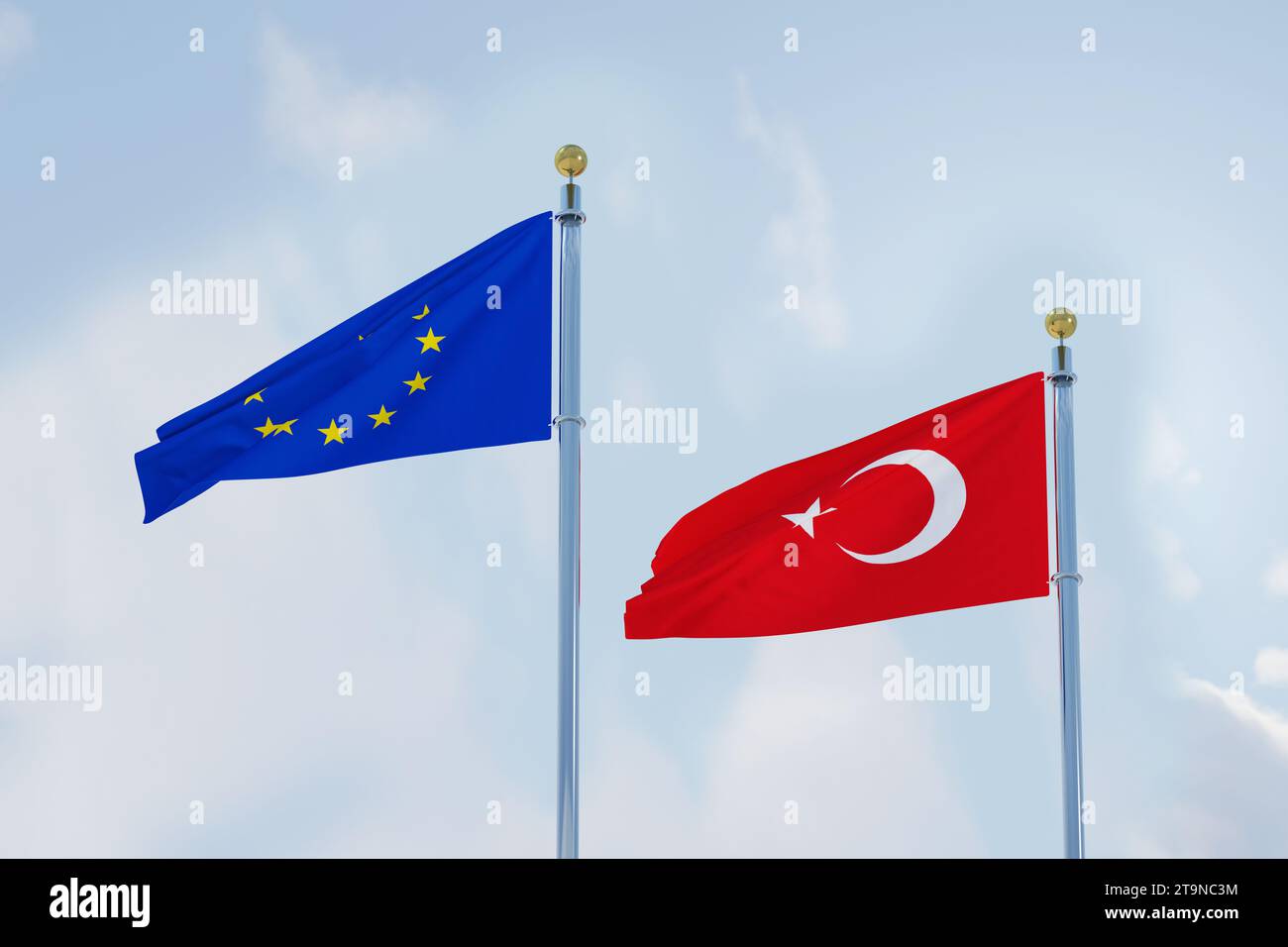 Drapeau de l'Union européenne avec le drapeau turc, entrée de Türkiye dans l'Union européenne Banque D'Images