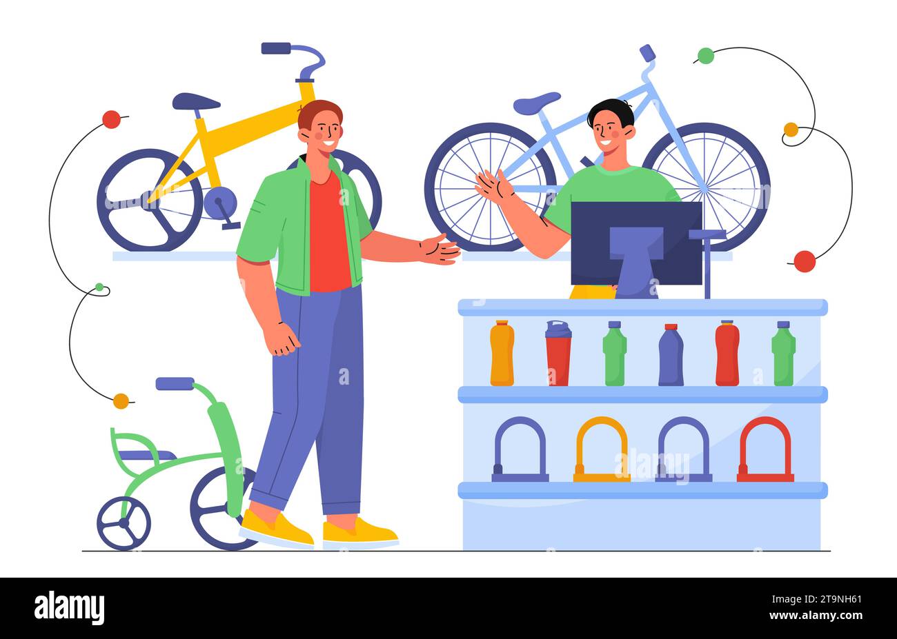 Personnes au concept de vecteur de magasin de vélo Illustration de Vecteur