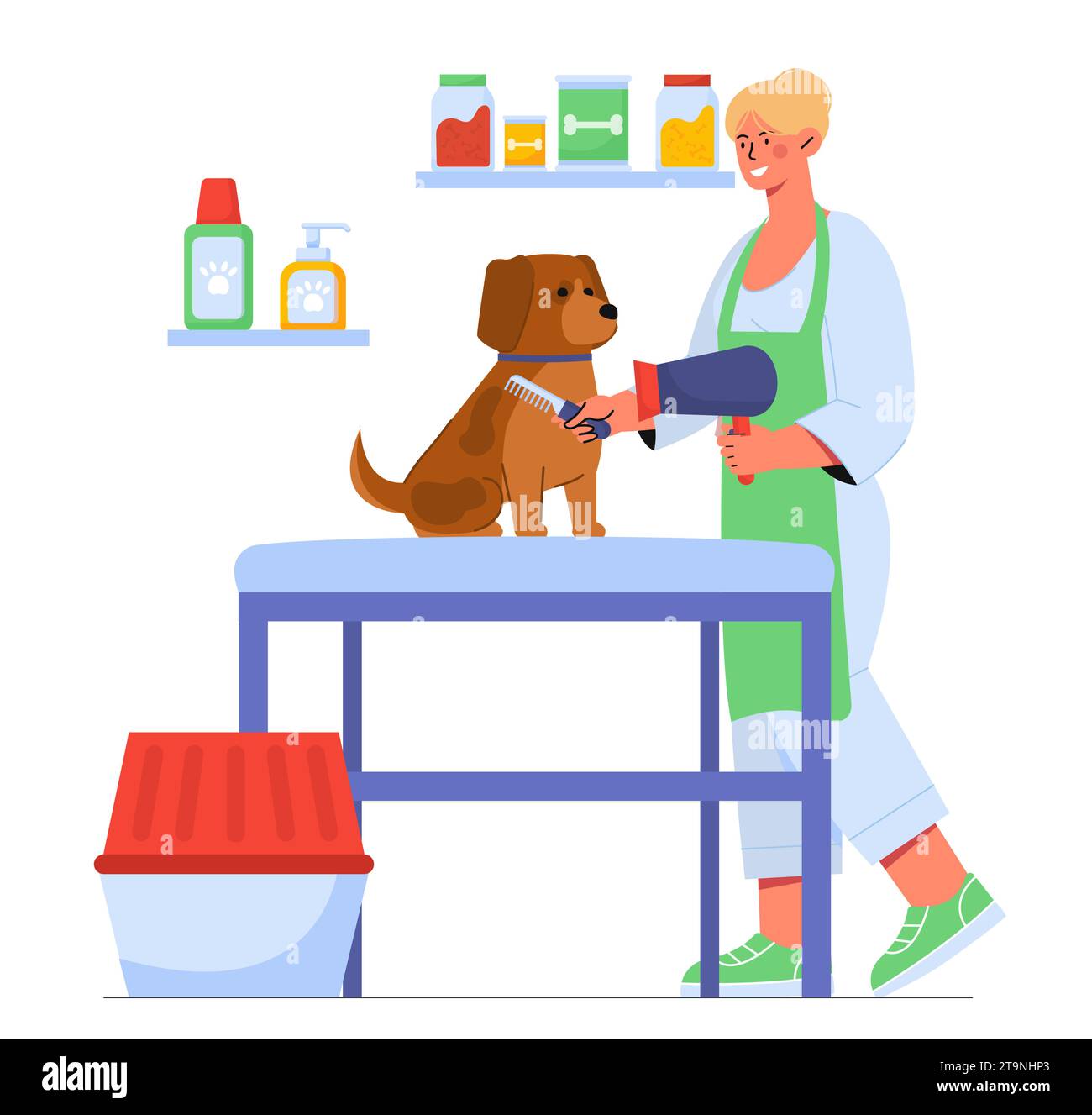 Toilettage avec concept de vecteur de chien Illustration de Vecteur