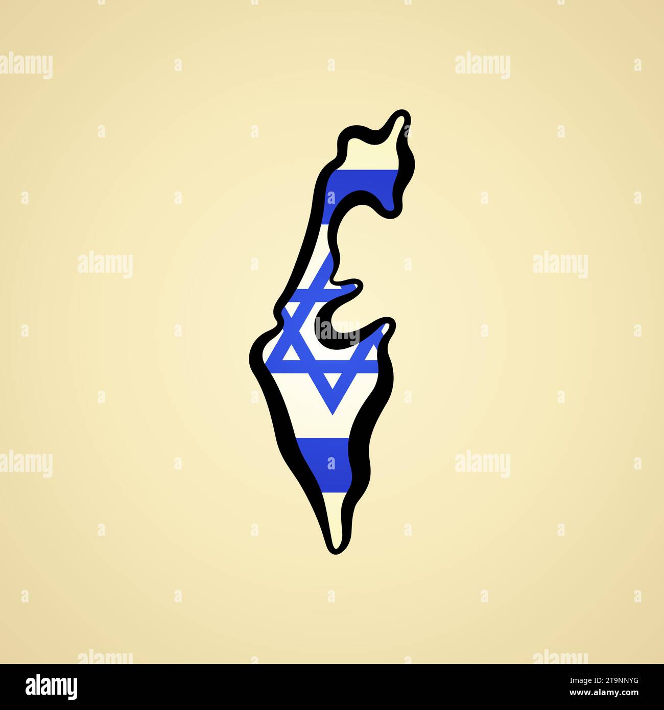 Carte d'Israël avec drapeau et contour noir. Illustration de Vecteur