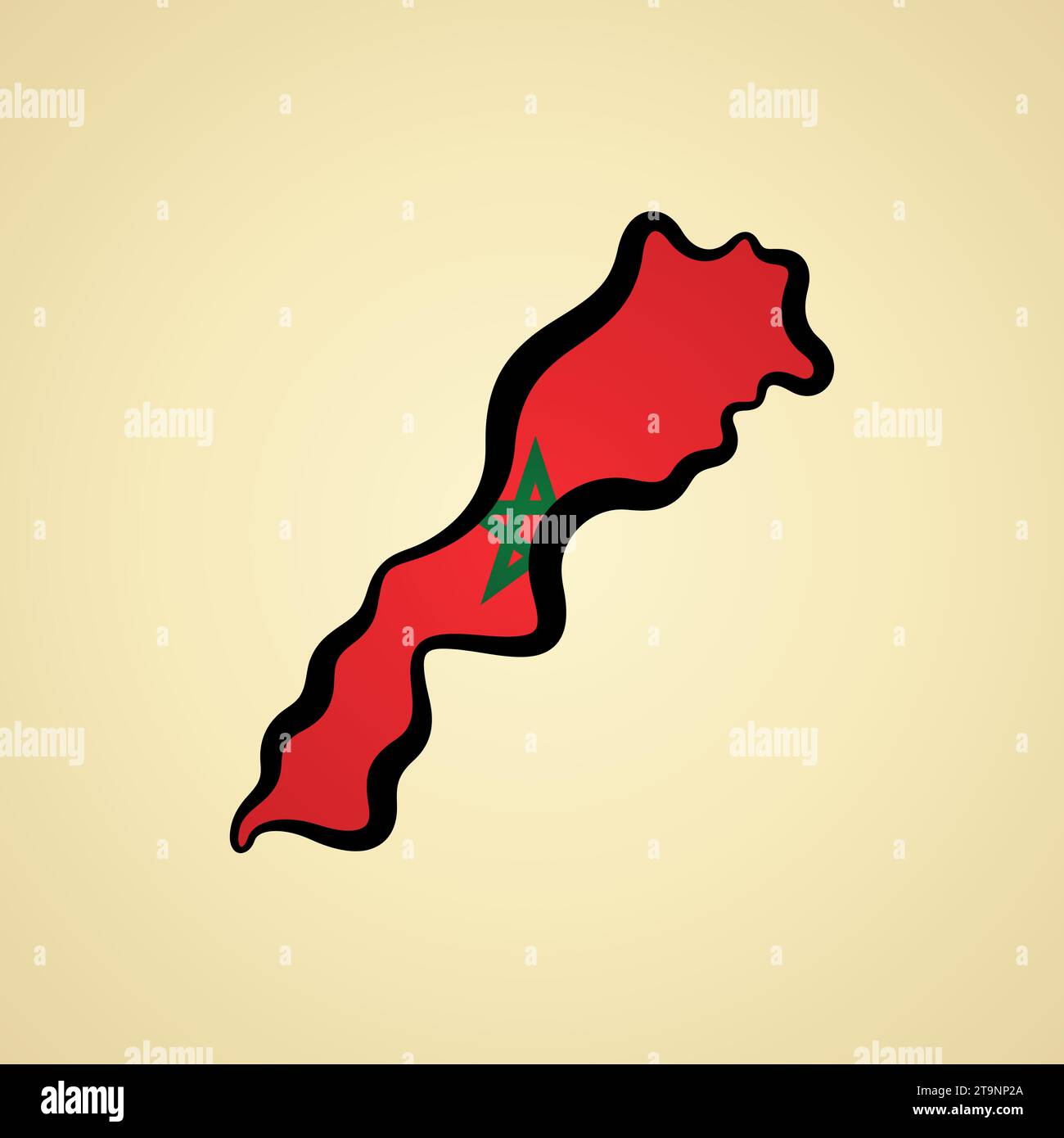 Carte du Maroc avec drapeau et contour noir. Illustration de Vecteur