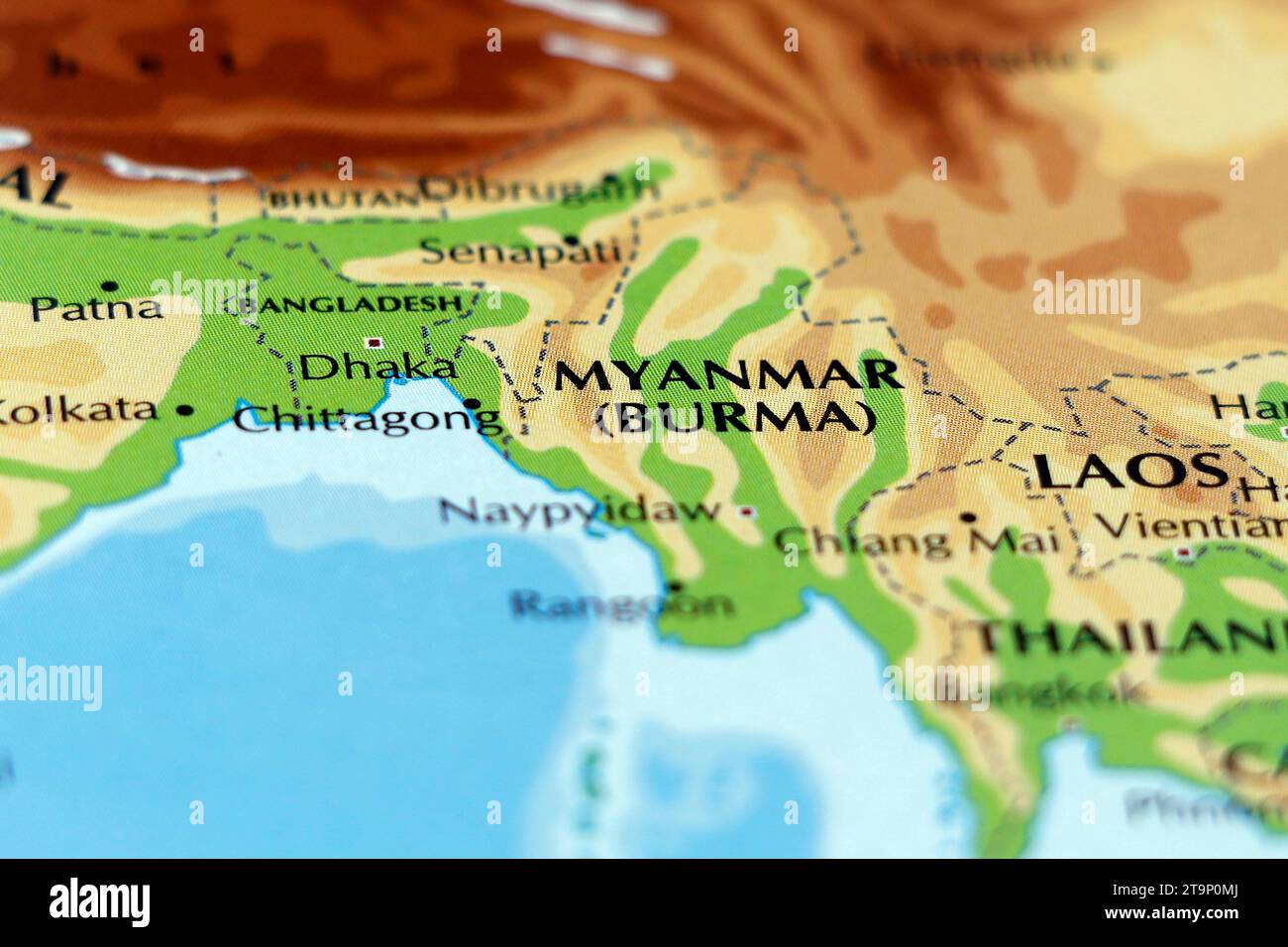 carte du monde des pays d'asie, myanmar ou birmanie, bangladesh en gros plan Banque D'Images