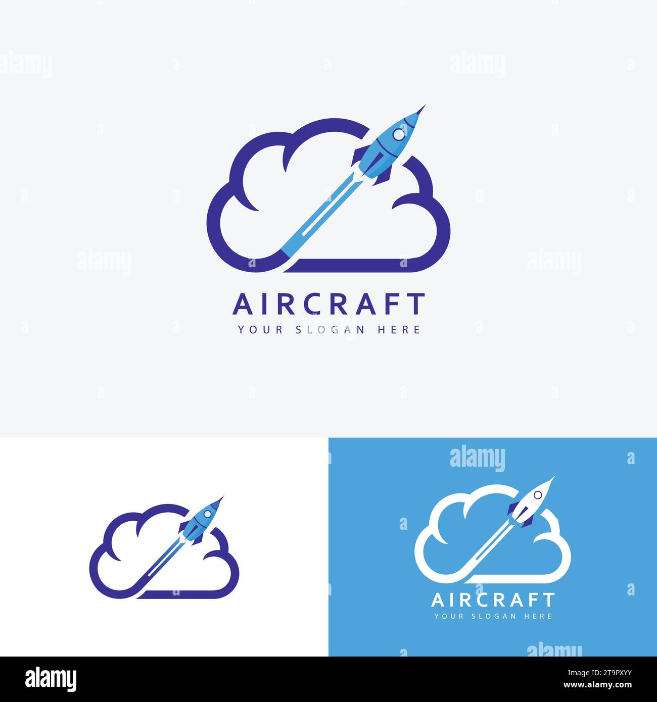 Modèle de logo Cloud Rocket, modèle de conception de logo Creative Rocket concept, Sky Rocket. Modèle de logo Rocket Illustration de Vecteur