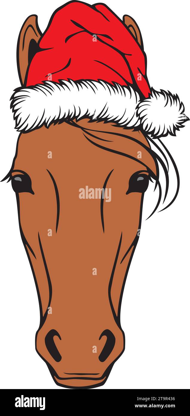 Tête de cheval de Noël avec la couleur du chapeau de Père Noël