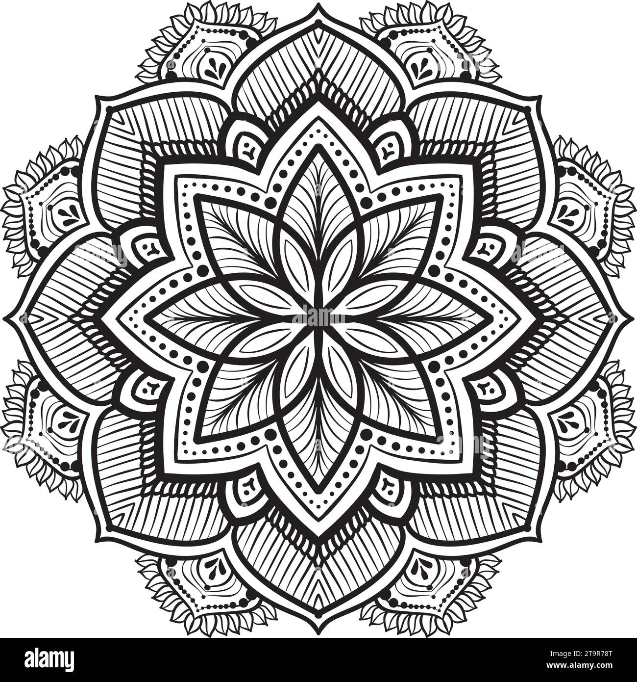Mandala floral, motif ethnique mandala oriental pour la décoration traditionnelle, spiritualité, décoration intérieure, livre de coloriage Illustration de Vecteur